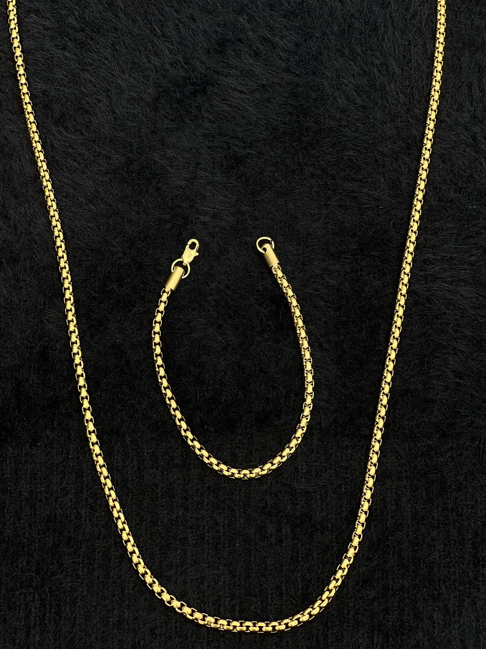Combo Veneciano, Pulsera y Cadena en Oro de 18K